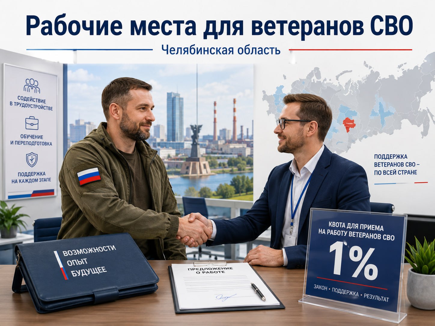 ⚙️ Теперь и в Челябинской области вводят квоты рабочих мест для ветеранов - работодатели должны выделять рабочие места для участников СВО