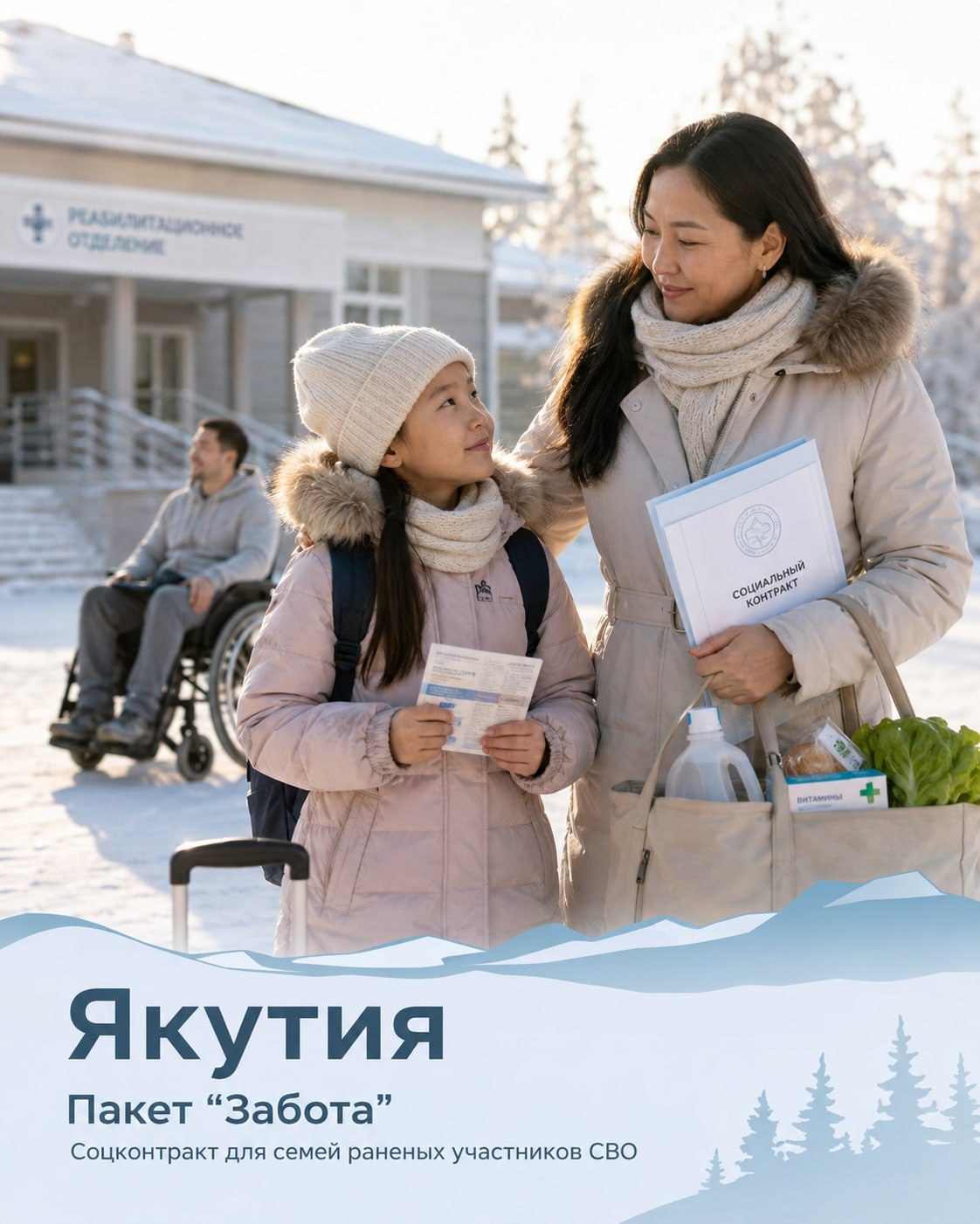 💸В Якутии семьям раненых участников СВО доступен соцконтракт по пакету «Забота».