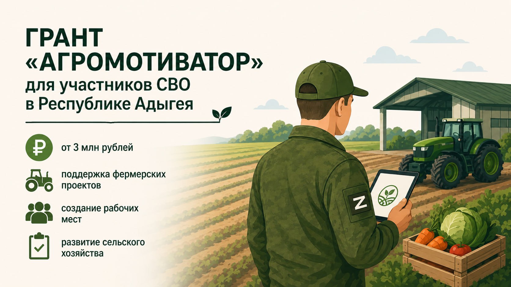 🌾 Адыгея уточнила правила гранта «Агромотиватор» для участников СВО