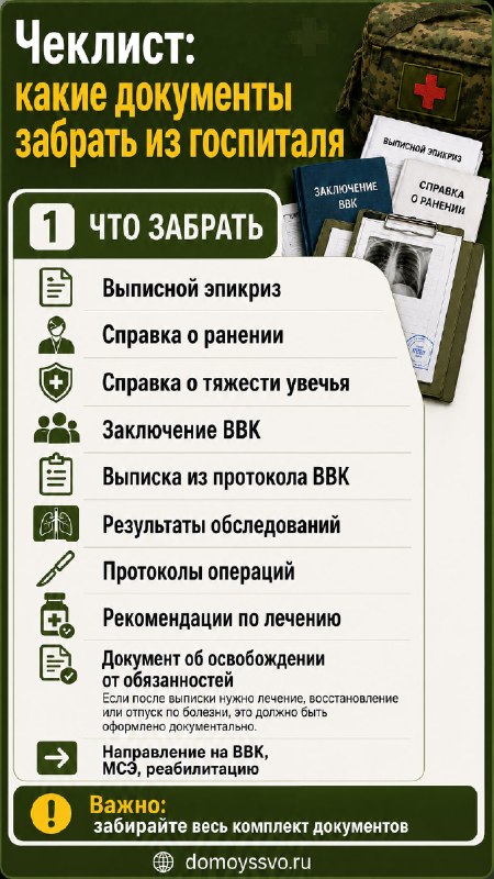 📌 Какие документы забрать из госпиталя