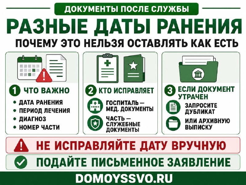 🟢 В документах разные даты ранения: почему нельзя оставлять как есть