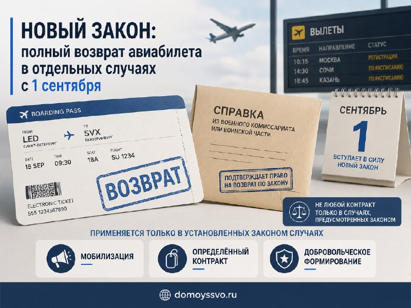 ✈️ С 1 сентября заработает закон о возврате авиабилетов мобилизованными